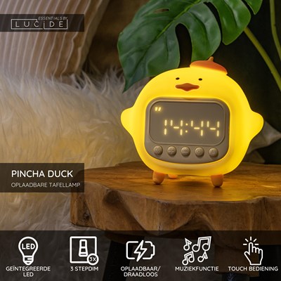 Lucide PINCHA DUCK - Oplaadbare Tafellamp Kinderkamer - Accu/Batterij - LED 3 StepDim - 1x1,5W 2100K - Met muziekfunctie - Geel | Essential